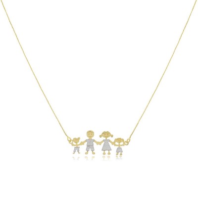 Happy Family Necklace, 18 carat gold plated short necklace, with various family settings.