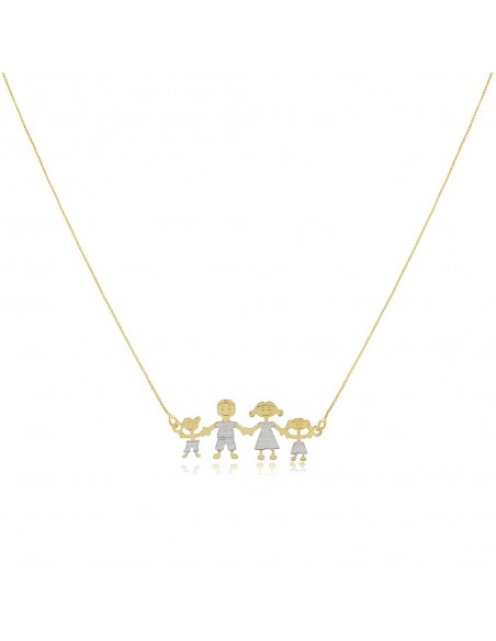 Happy Family Necklace, 18 carat gold plated short necklace, with various family settings.