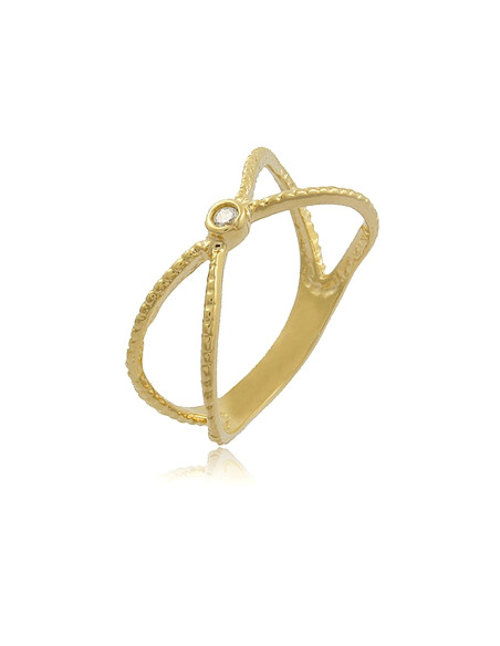 Anillo en forma de X, baño de oro de 18k con circonita, hipoalergénico Anillo en forma de X, baño de oro de 18k con circonita, hipoalergénico