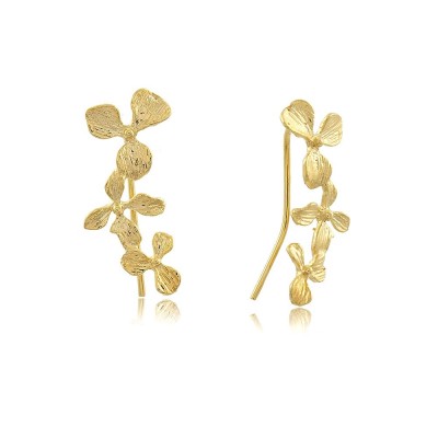 Brinco Ear Cuff Trio Flor, escalador de oreja banhado a ouro de 18 quilates