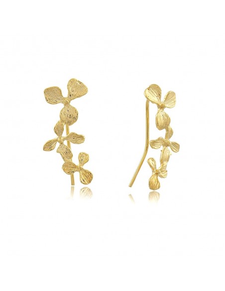 Brinco Ear Cuff Trio Flor, escalador de oreja banhado a ouro de 18 quilates