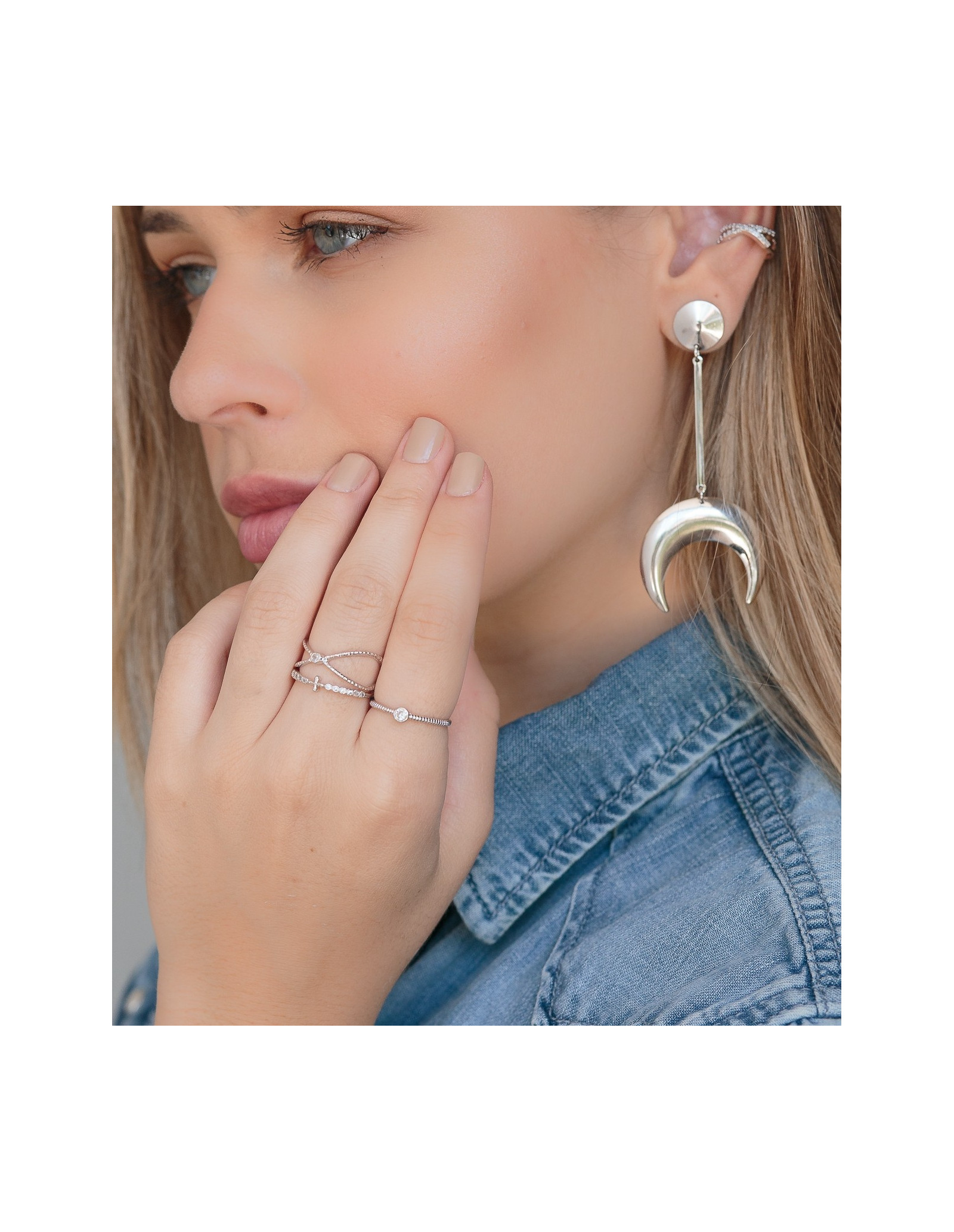 Anillo en forma de X, baño de oro de 18k con circonita, hipoalergénico