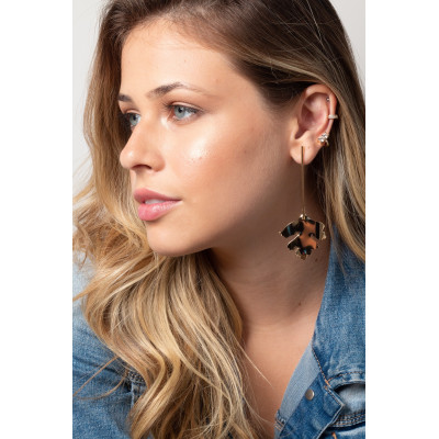Ear Cuff Dos Circonitas |puño de oreja baño oro 18k y dos circonitas 2