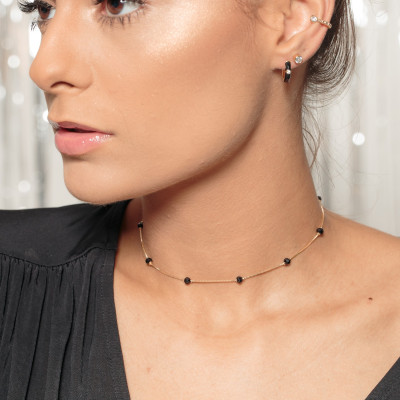 Collar Choker Piccolo Nero | Gargantilla oro 18k con circonitas negras 2