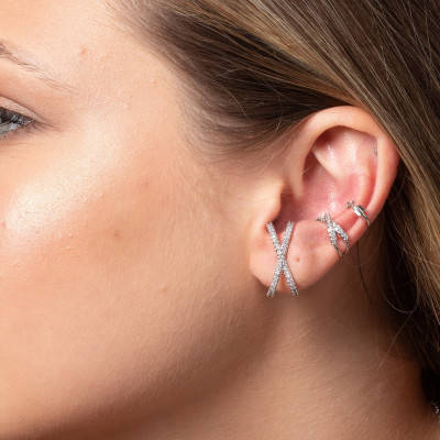 Pendientes X | en Rodio con Circonitas Blancas, en Forma de X. 2