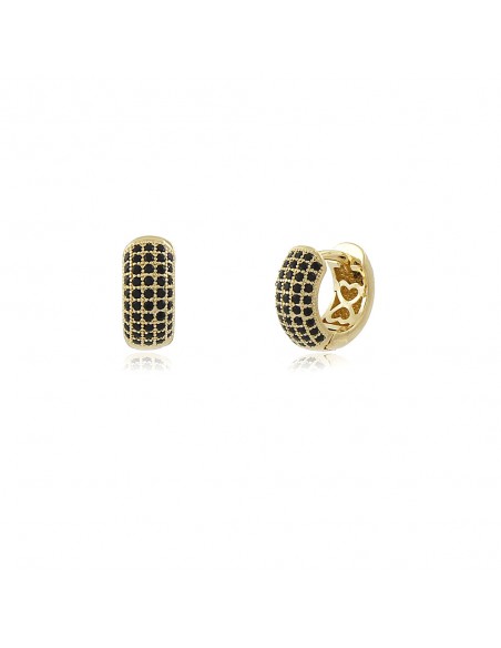 Mignon Noir Mini Hoops Earrings, Gold Plated Hoop Earrings with Black Zircons