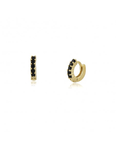 18 karat Gold Plated Noir Mini Hoop Earrings with black zircons