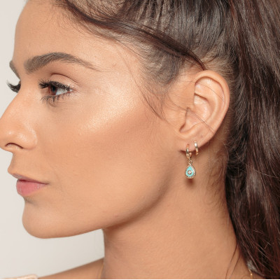 Aros Drop Turquesa | Pendientes de aro, oro 18k, lagrima turquesa. 2
