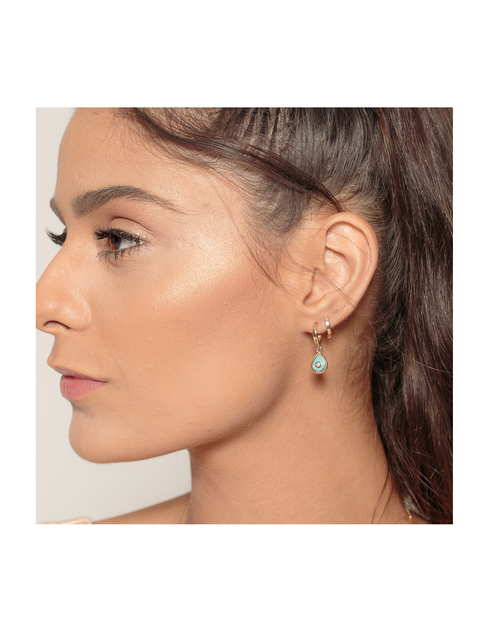 Aros Drop Turquesa | Pendientes de aro, oro 18k, lagrima turquesa.