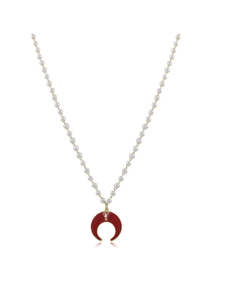 Colar curto de pérolas, meia lua colorida e zircônia, ouro 18k. Colar curto de pérolas, meia lua colorida e zircônia, ouro 18k.