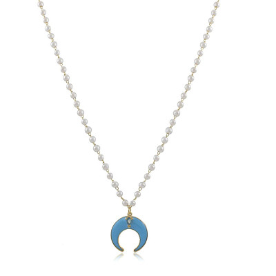 Collar Moon Pearls | Gargantilla de perlas y media luna colorida.
