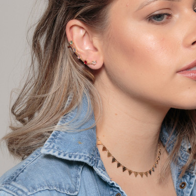 Brinco Five | ear cuff bañado em ouro 18k con 5 zirconias coloridas. 2