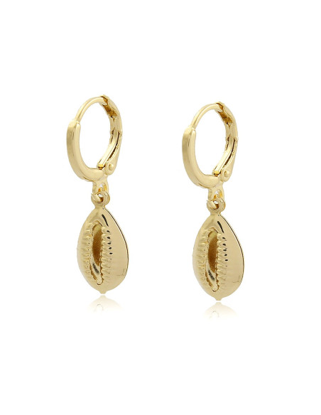 Buzios Hoop Earrings | 18k gold hoop earrings, mini shell hanging Buzios Hoop Earrings | 18k gold hoop earrings, mini shell hanging