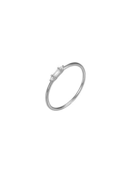 Anillo en plata con circonitas negras y blancas, diseño minimalista.