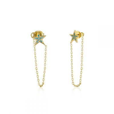 Chain Star Earrings | Star earrings with chain, golden plated.