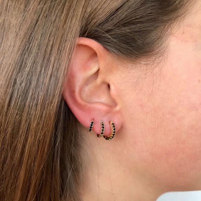 Aros Mini Noir | Pendientes de aro mini hoop o piercing con cz negras. 2