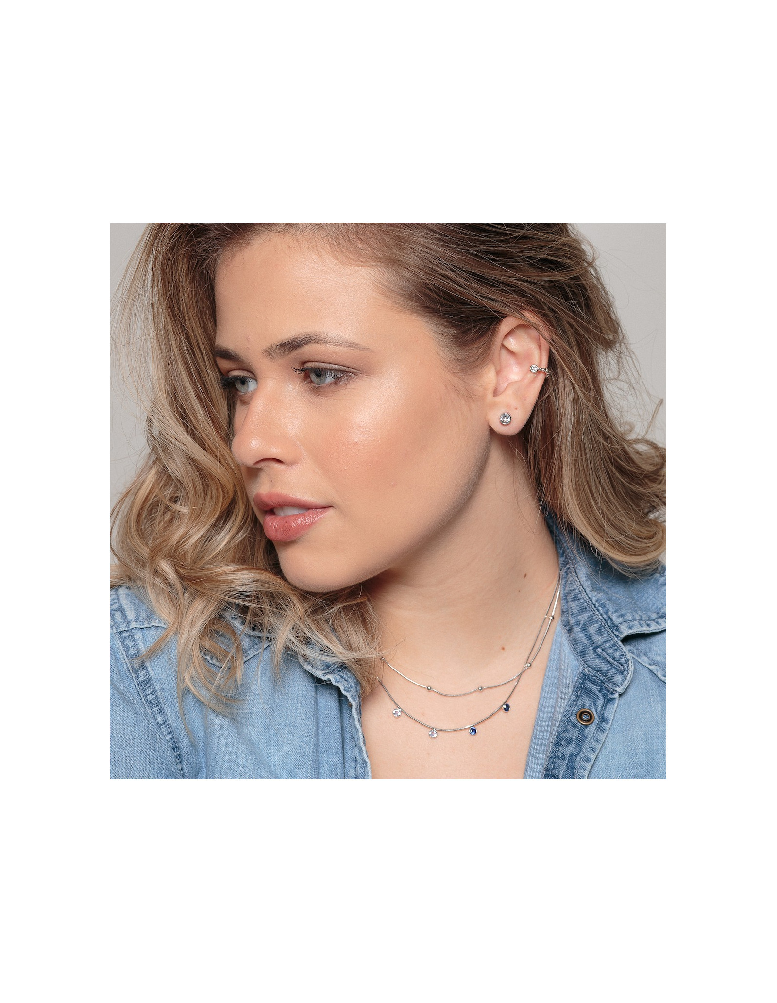 Ciel Short Necklace | white gold short necklace with round zirconias.