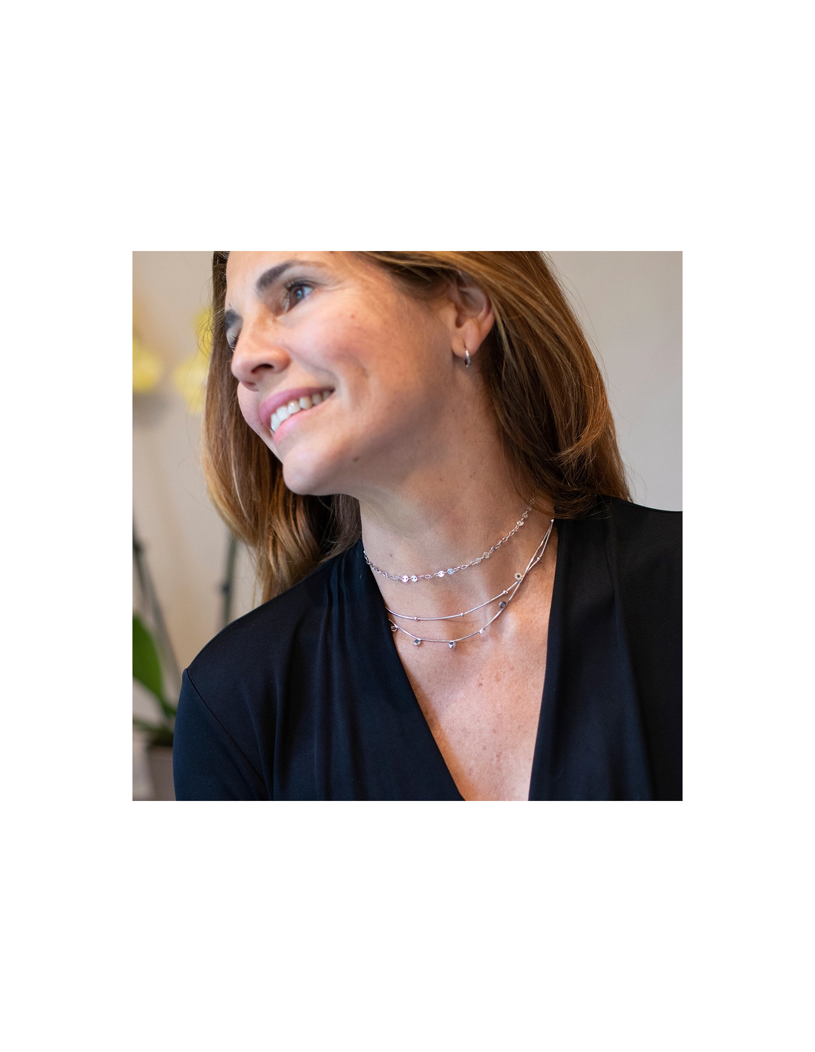 Ciel Short Necklace | white gold short necklace with round zirconias.