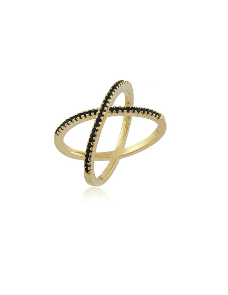Anel X Noir | anel em forma de X com zirconias pretas.