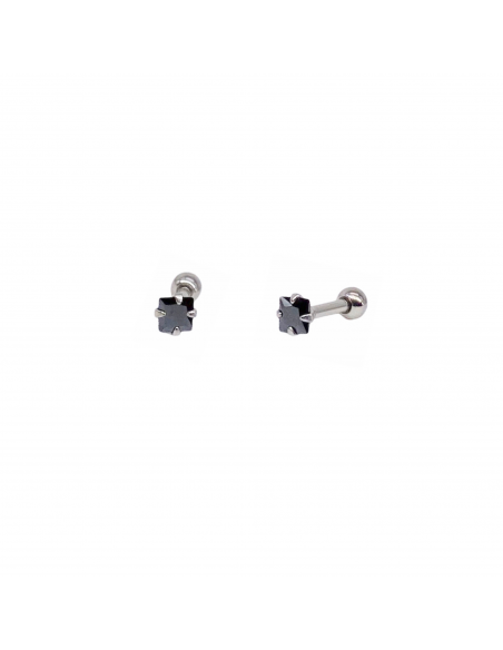 Piercing Noir earring in surgical steel and black square zirconia