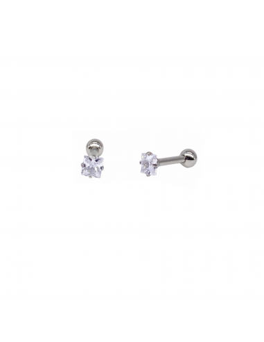 Surgical steel ear piercing with a white zirconia