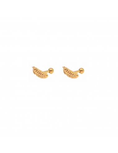 Feather Piercing Earring in gold-plated surgical steel
