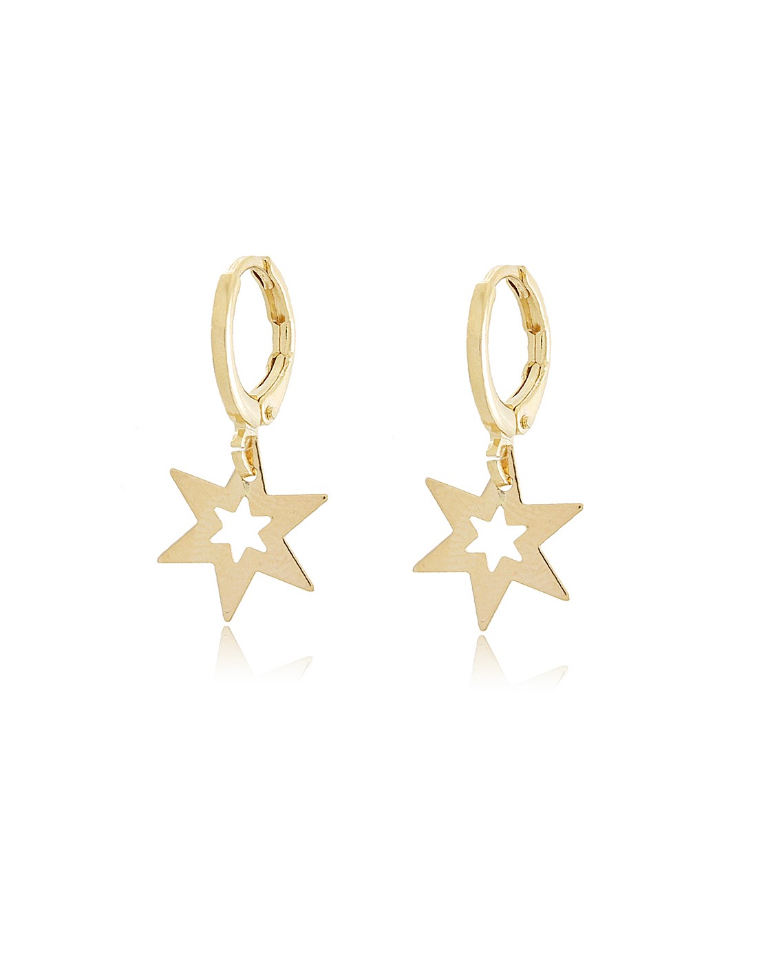 18k gold plated charm hoop earrings, dangling star charm.