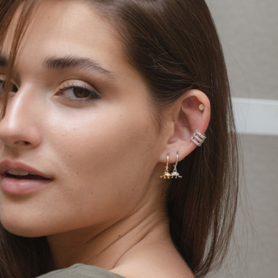 Zirconia Disc Piercing Earring | Gold Plated Silver Earrings 2