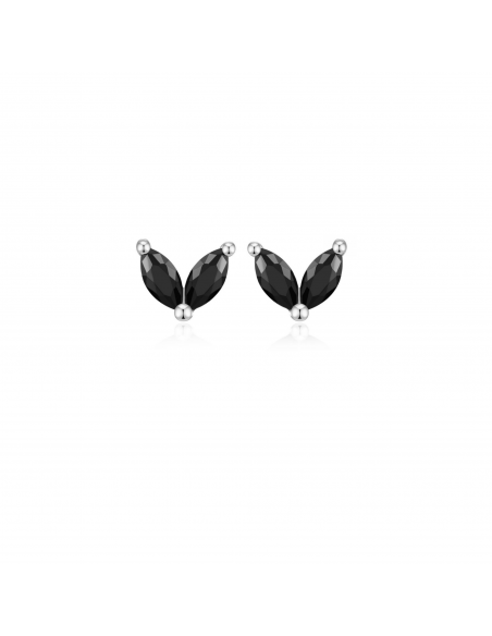 Silver Mini Black Flower Earrings