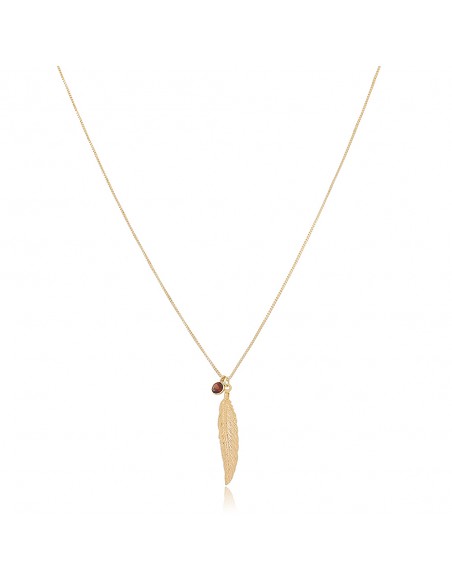 Feather and Mineral Short Necklace 18 Karat Gold Plated