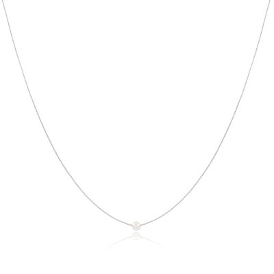 Collar Mini Perla, collar corto chapado en oro blanco com perlita