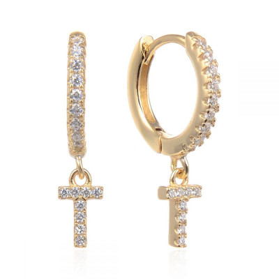 Letter Hoop Earrings | Hoop Earrings cz Letter Charm | Malu Maiese 2