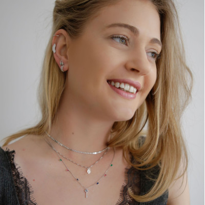 Colar Clé Aço | Gargantilha de Aço Cirurgico com Zirconias Coloridas.