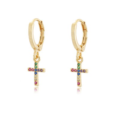 Cross Colours Hoop Earrings golden plated and colours zircons