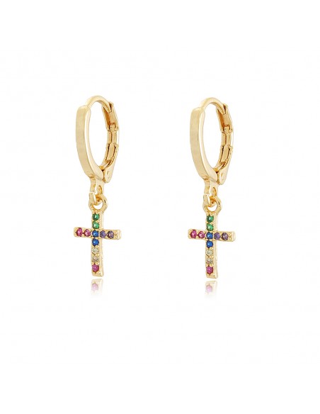 Cross Colours Hoop Earrings golden plated and colours zircons