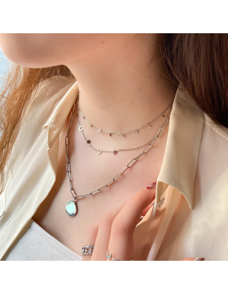 Moon & Star Midi Steel Necklace | Moon and Star Steel Short Necklace. Moon & Star Midi Steel Necklace | Moon and Star Steel Short Necklace.