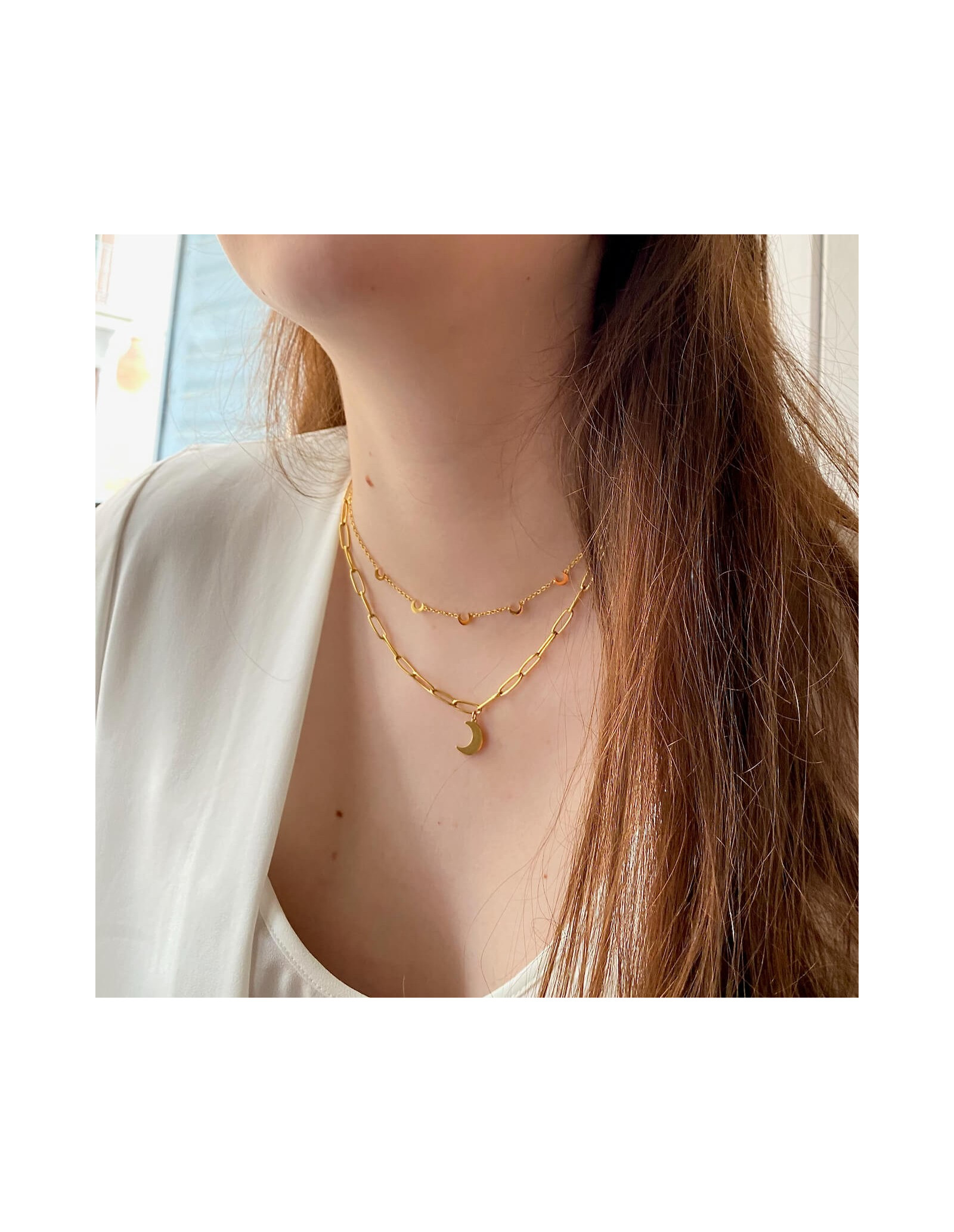 Half Moon Steel Necklace | Steel Necklace with Moon | Malu Maiese