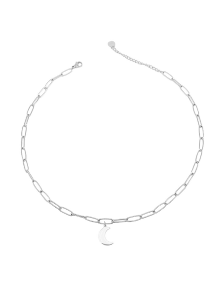 Collar Acero Cadena Luna | Collar Corto Media Luna Acero | Malu Maiese Collar Acero Cadena Luna | Collar Corto Media Luna Acero | Malu Maiese
