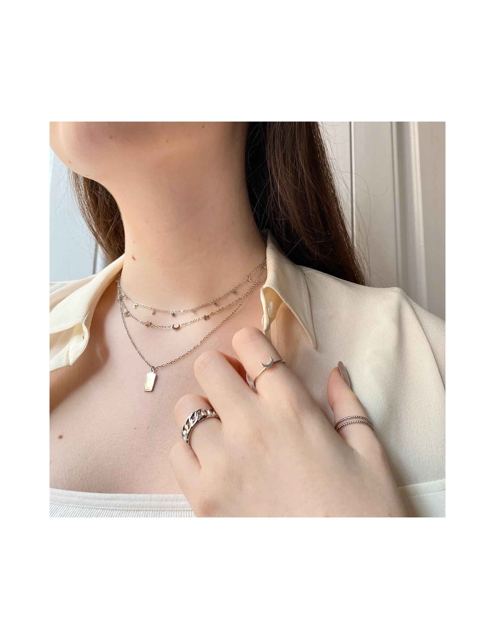 Cosmic Steel Necklace | Short Necklace with Star and Moon| Malu Maiese