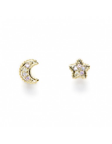 Duo Moon and Star Piercing Earrings