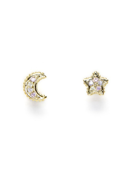 Duo Moon and Star Piercing Earrings | 925 Silver Piercing. Duo Moon and Star Piercing Earrings | 925 Silver Piercing.