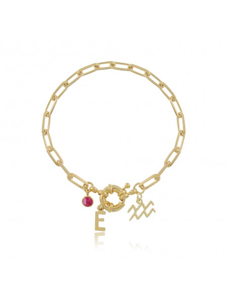 Personalised bracelet with initial and zodiac symbol, with elongated link chain