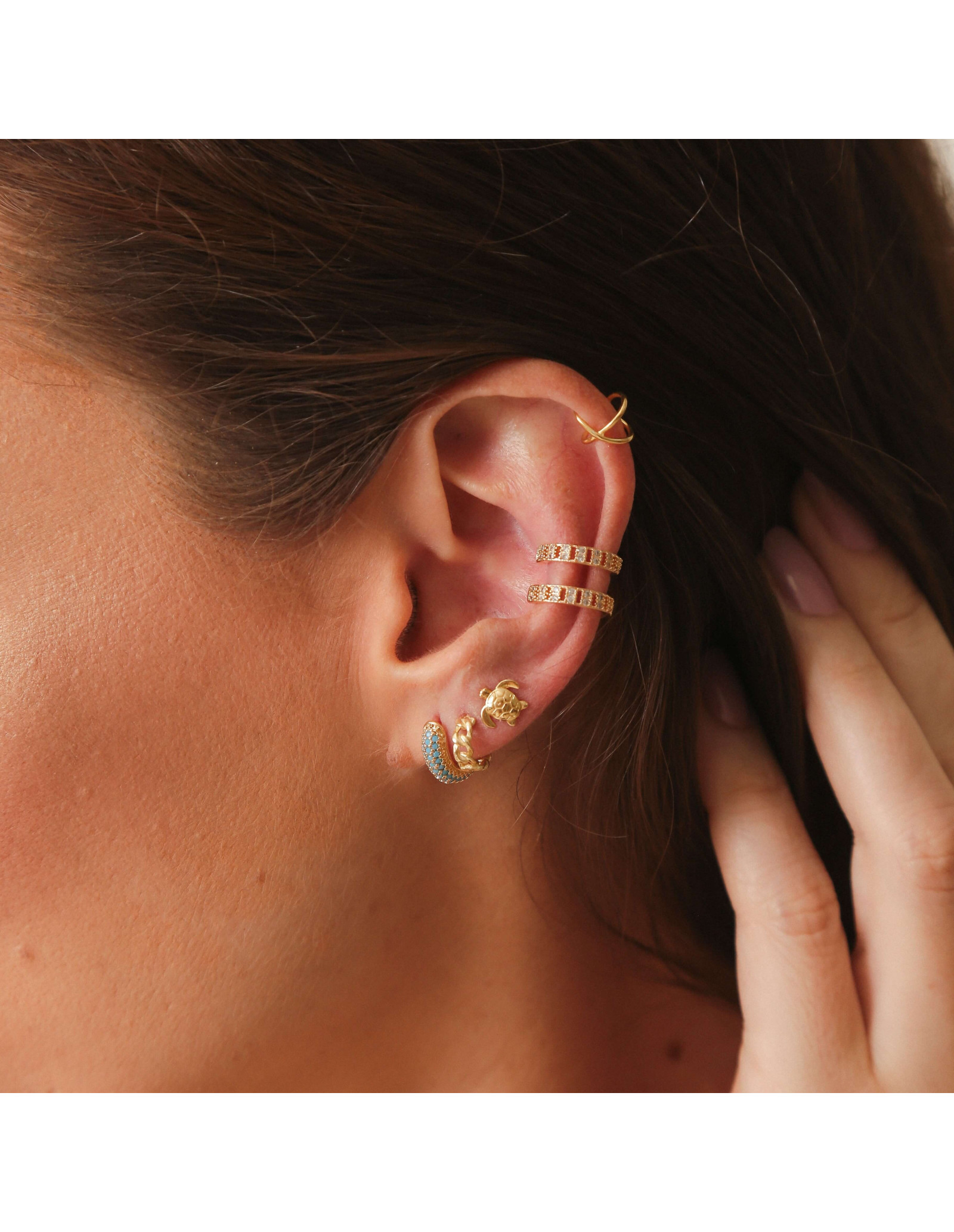 Aros Mini Turquoise | Pendientes de aro oro 18k, circonitas turquesa.