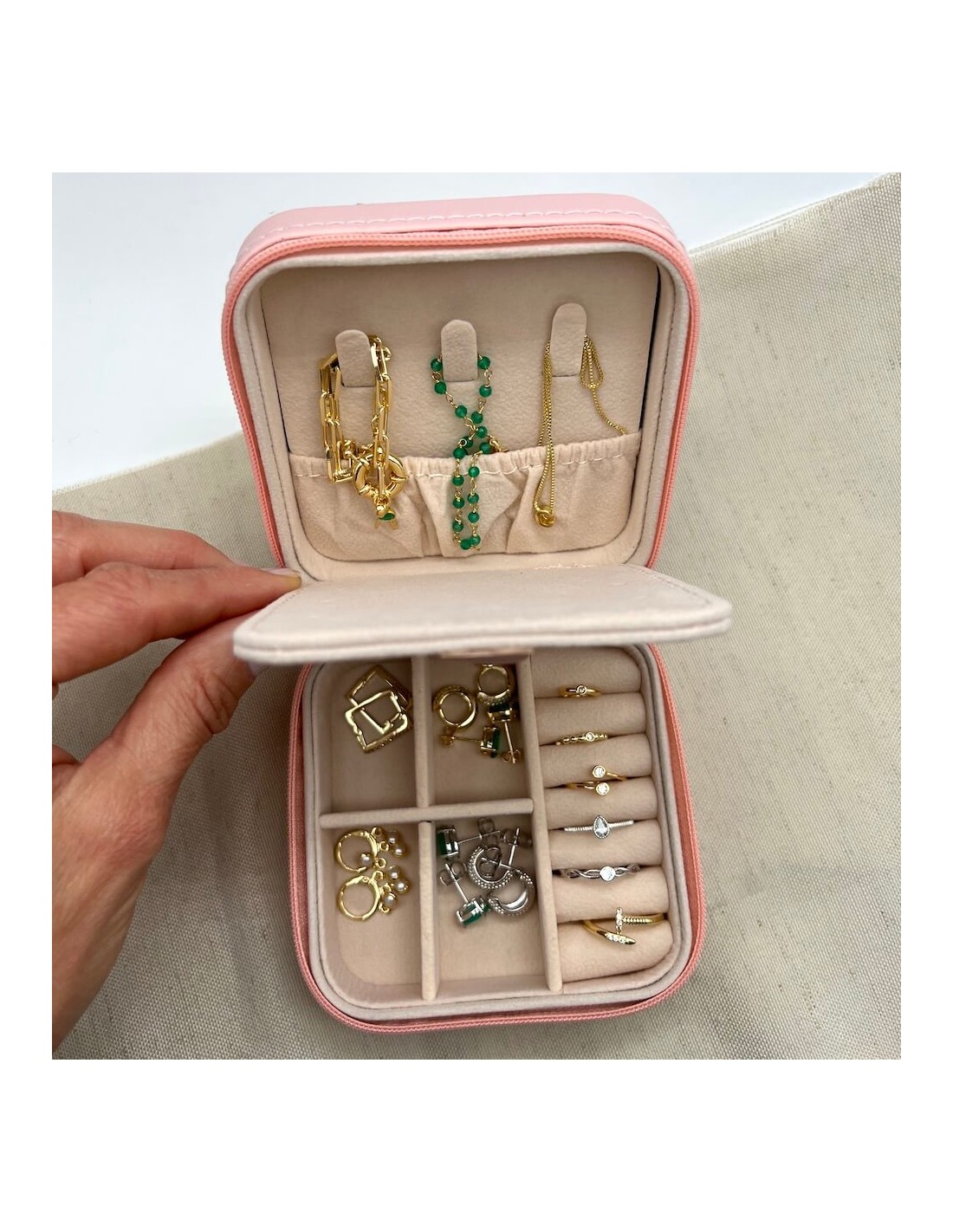 Caja de joyería con espejo / caja de almacenamiento de joyas / joyero /  joyero / pendientes de anillo collar caja de joyería 2 niveles /  organizador de lápiz labial / joyero