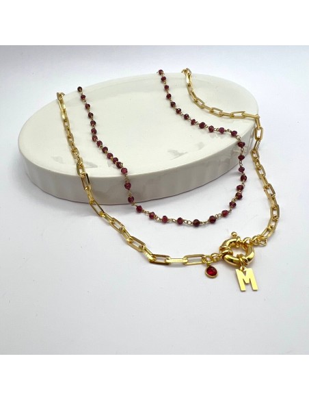 Personalised necklace pack with an initial and the other necklace with garnet minerals.