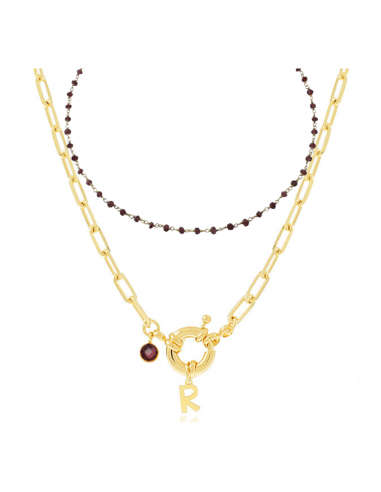 Personalised necklace pack with an initial and the other necklace with garnet minerals.