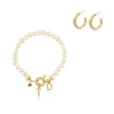 Pack Pulsera Marinera Two Initials Pearls & Aros Dri | Malu Maiese