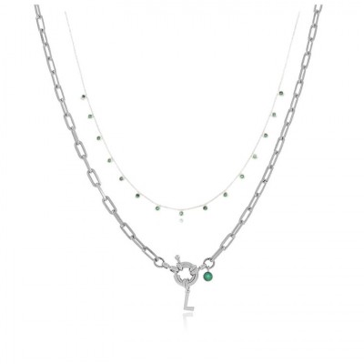 Pack of Marinera Initials and Bianca Necklaces in white gold and green zircons