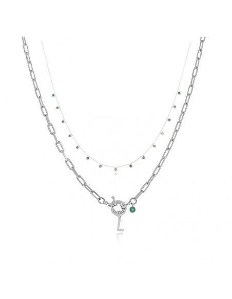 Pack of Marinera Initials and Bianca Necklaces in white gold and green zircons