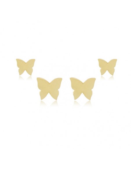 Pack con 2 pares de pendientes mariposa, chapados en oro de 18 quilates